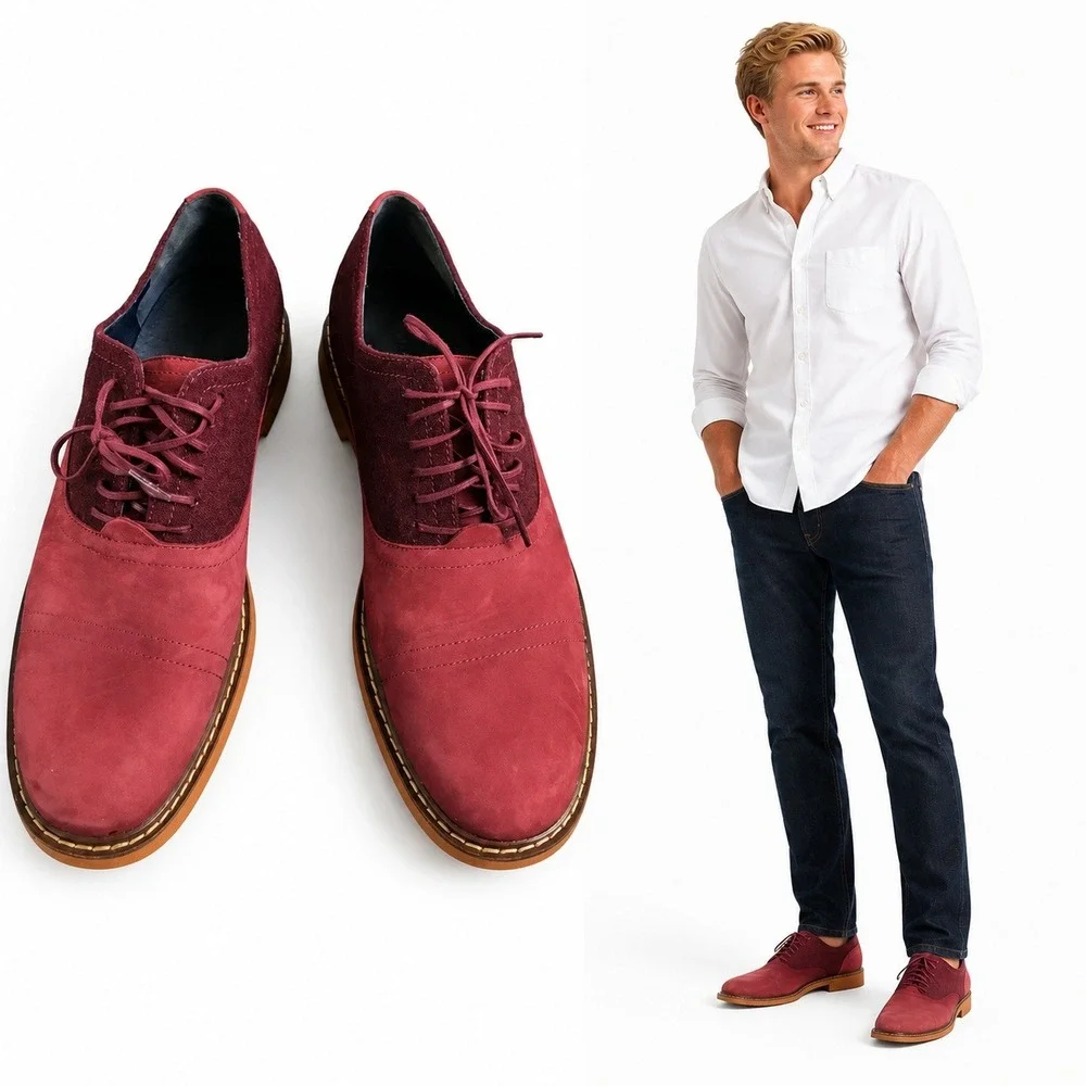 Cole Haan Nike Air‎ Mens 9.5 Maroon Suede 2 Tone Leather Oxford Lace Up Shoes